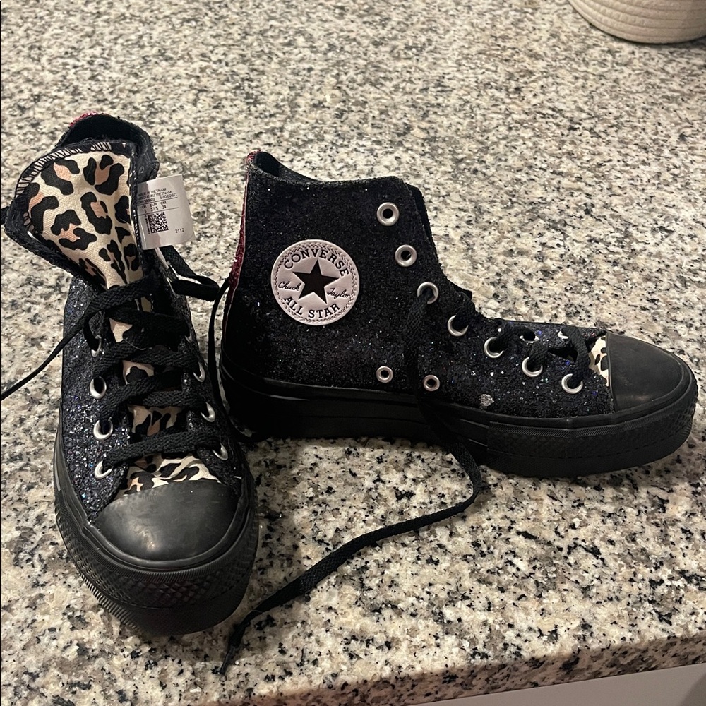 Converse Black Glitter Leopard High-Tops
